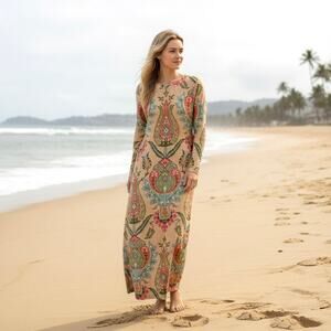 Spartina 449 Danielle Midi Dress Mercer House Damask Flax XL (16-18)